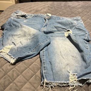 Distressed denim jean shorts